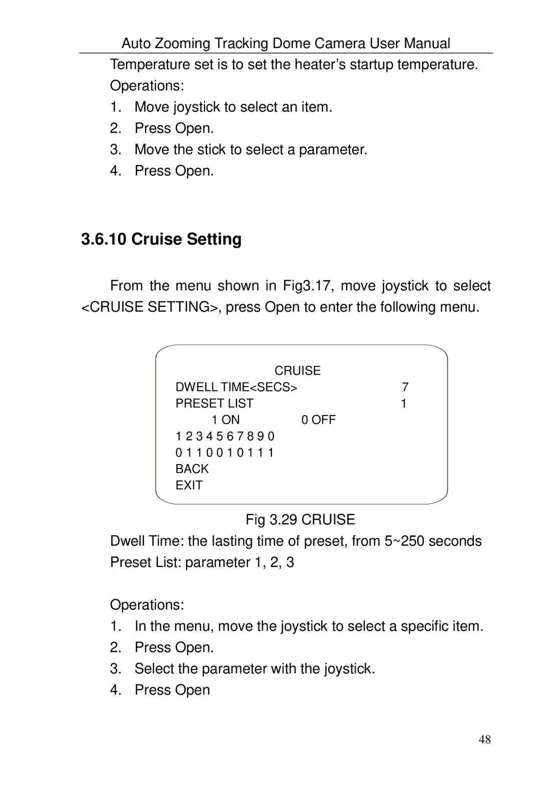 Optiview TRKPTZ -26NX, TRKPTZ-18NX user manual Cruise Setting 