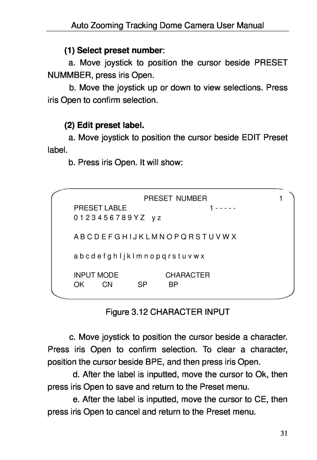 Optiview TRKPTZ-18NX, TRKPTZ -26NX user manual Select preset number, Edit preset label 