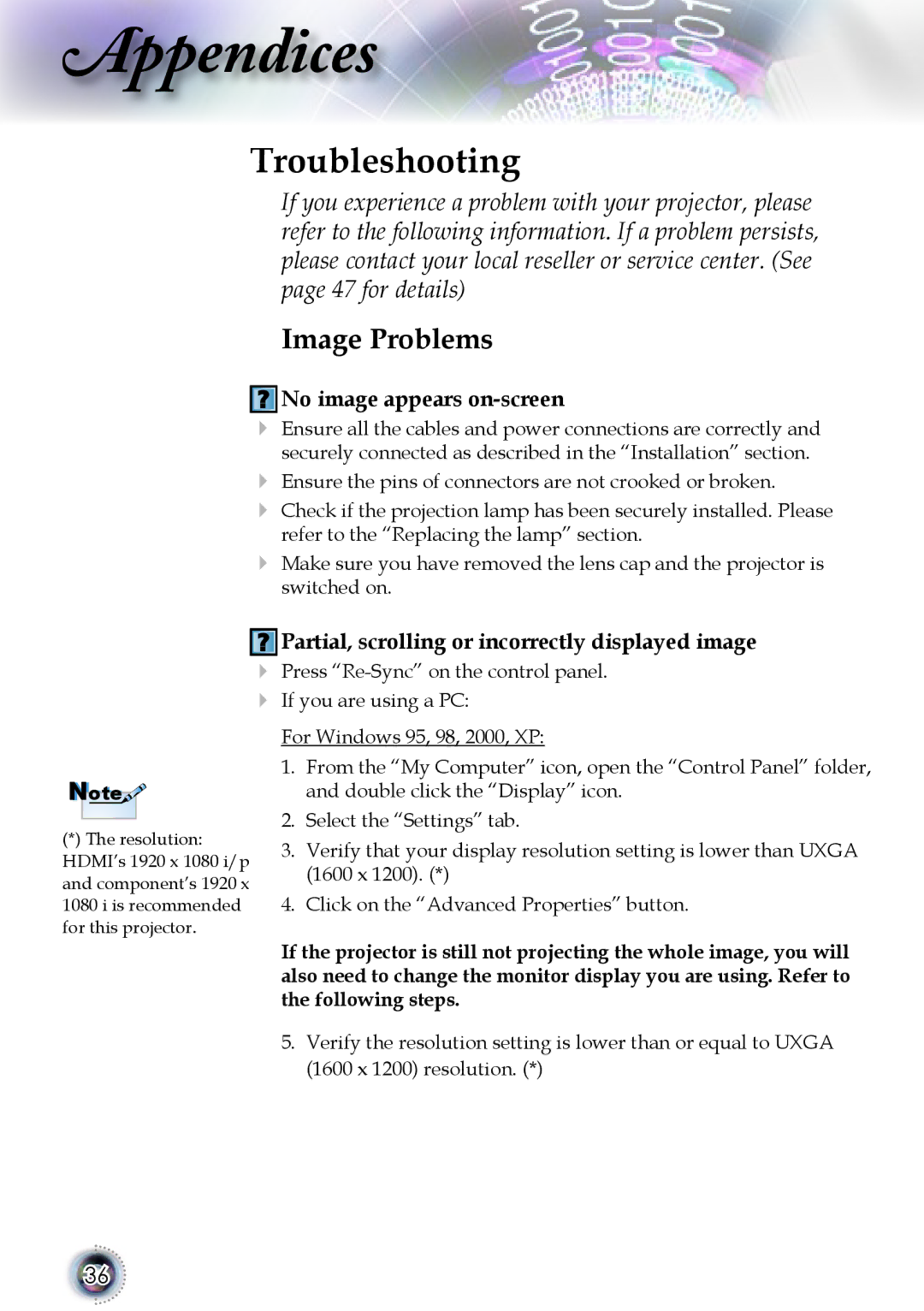 Optoma Technology 1080p DLP manual Troubleshooting, Image Problems, No image appears on-screen 