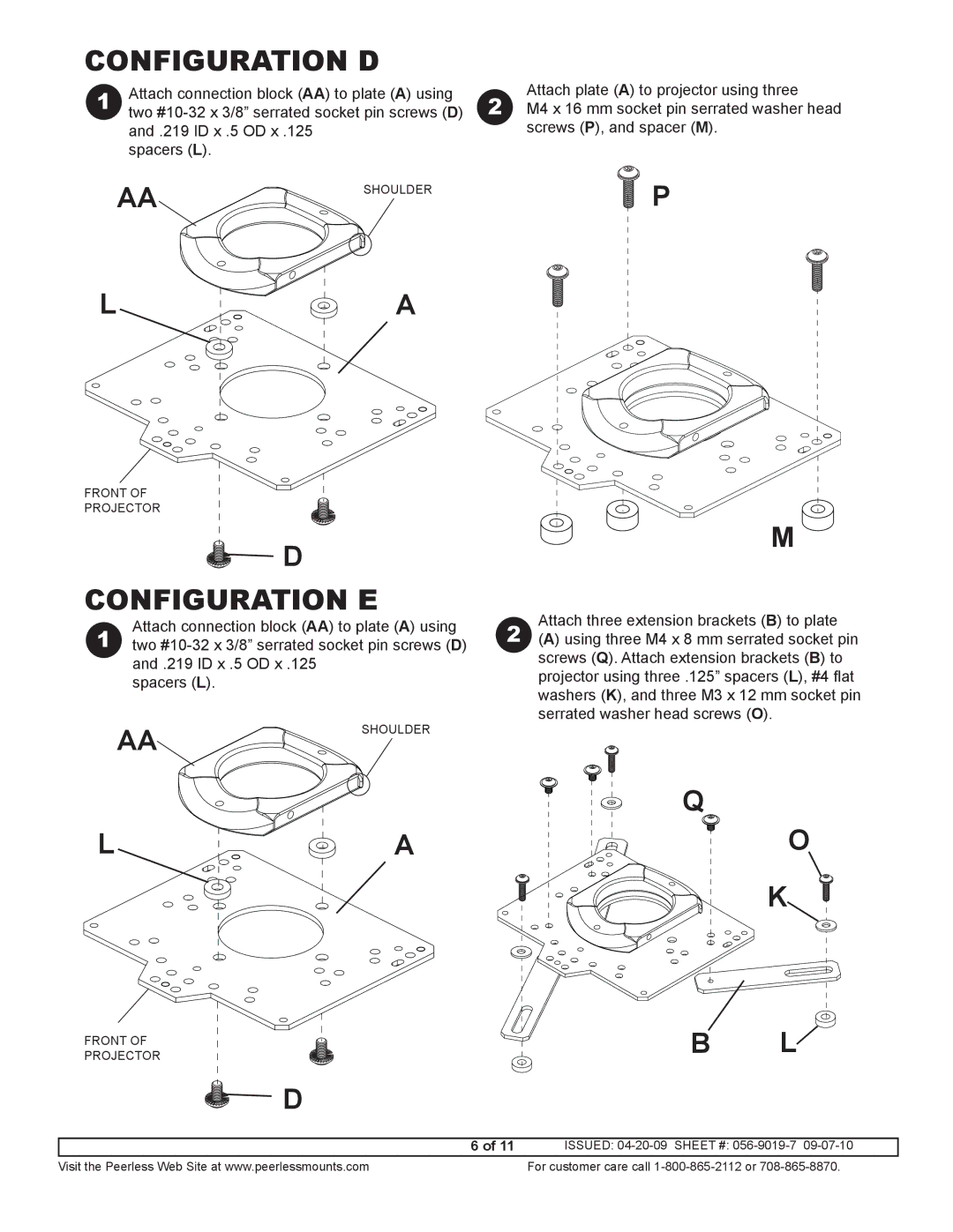 Optoma Technology BM-5001U manual Configuration D, Configuration E 