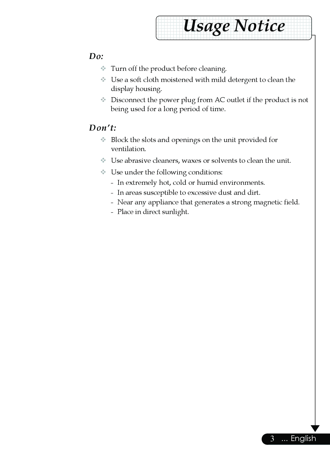 Optoma Technology Digital Tuner Output Projector specifications Don’t 