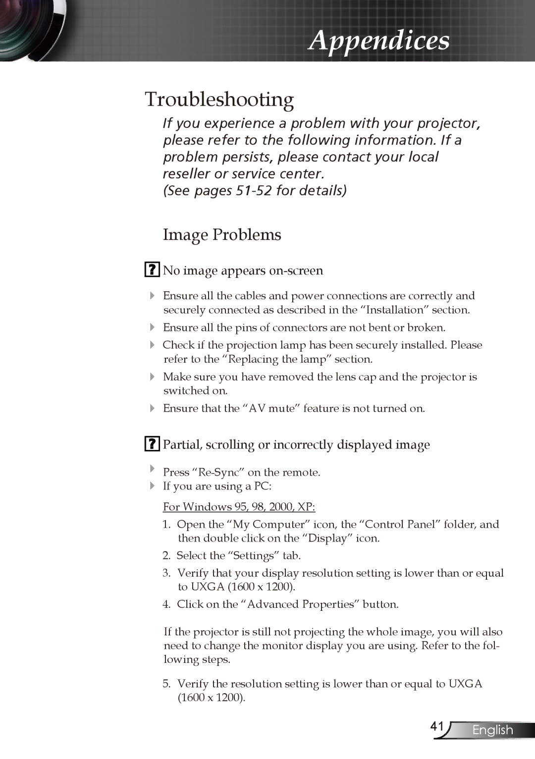 Optoma Technology DX606V manual Troubleshooting, Image Problems, No image appears on-screen 