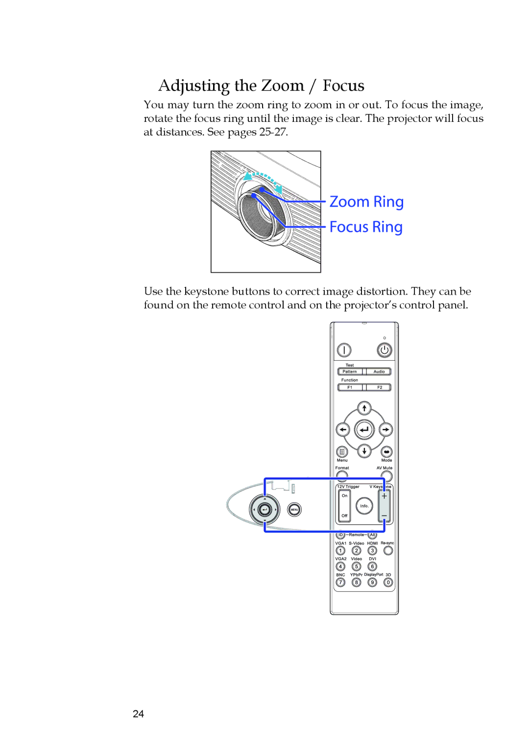 Optoma Technology EH505 manual Adjusting the Zoom / Focus 