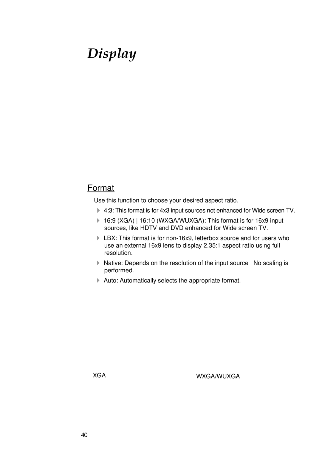 Optoma Technology EH505 manual Display, Format 