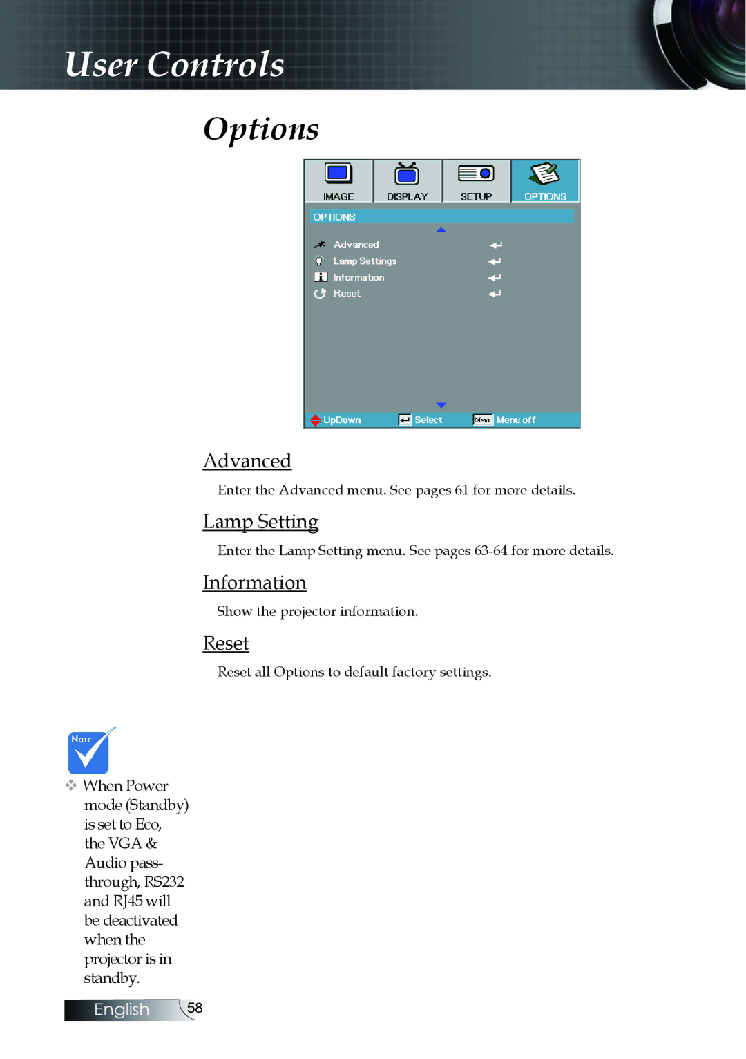 Optoma Technology EH505 manual Lamp Setting, Information 