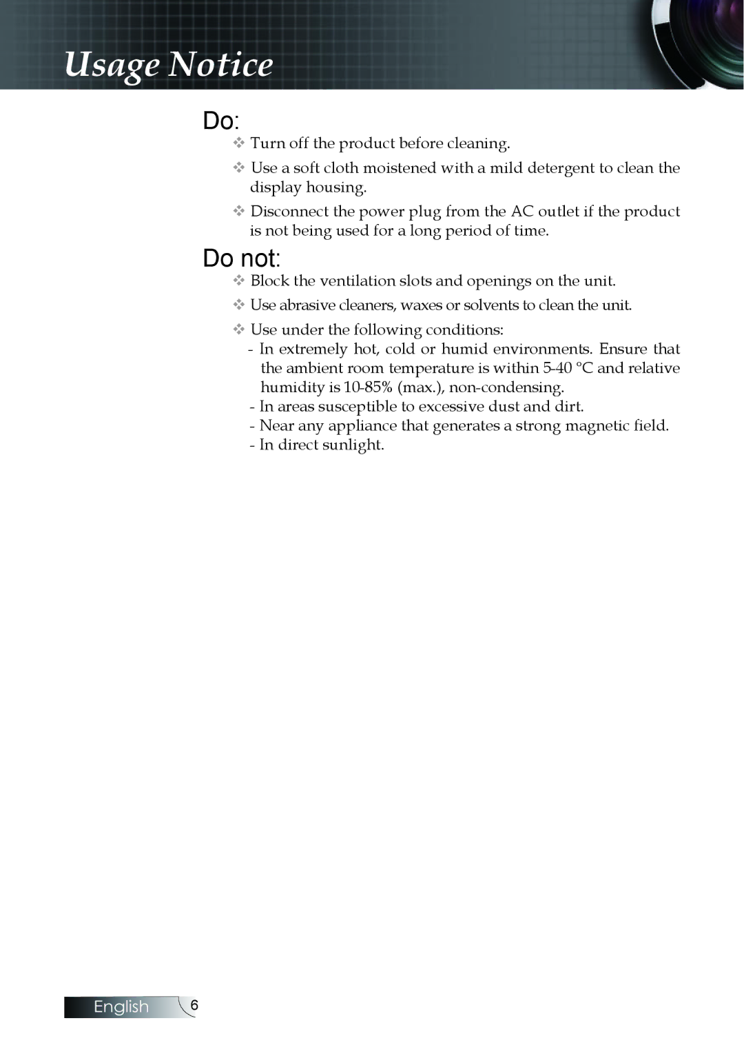 Optoma Technology EH505 manual Do not 