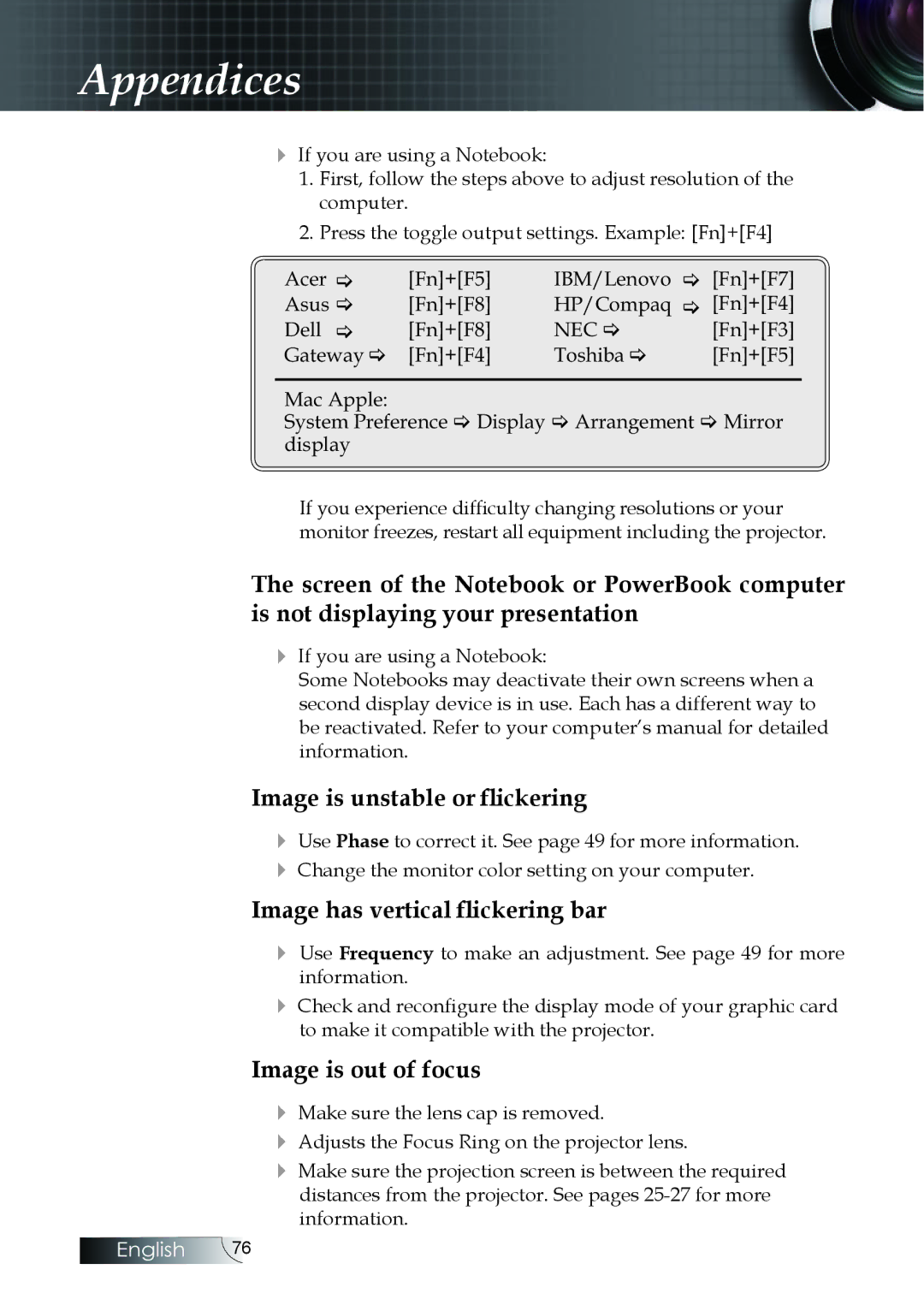 Optoma Technology EH505 manual Image is unstable or flickering 