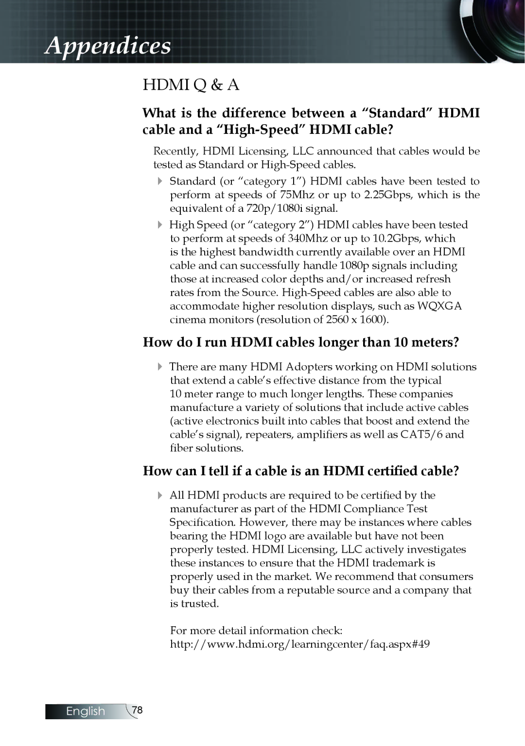 Optoma Technology EH505 manual Hdmi Q & a 