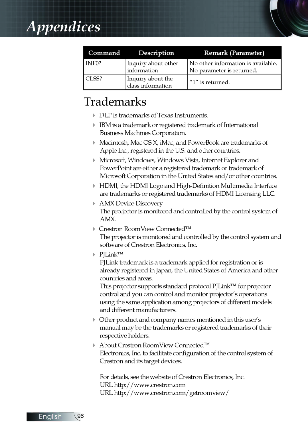 Optoma Technology EH505 manual Trademarks, INF0? 