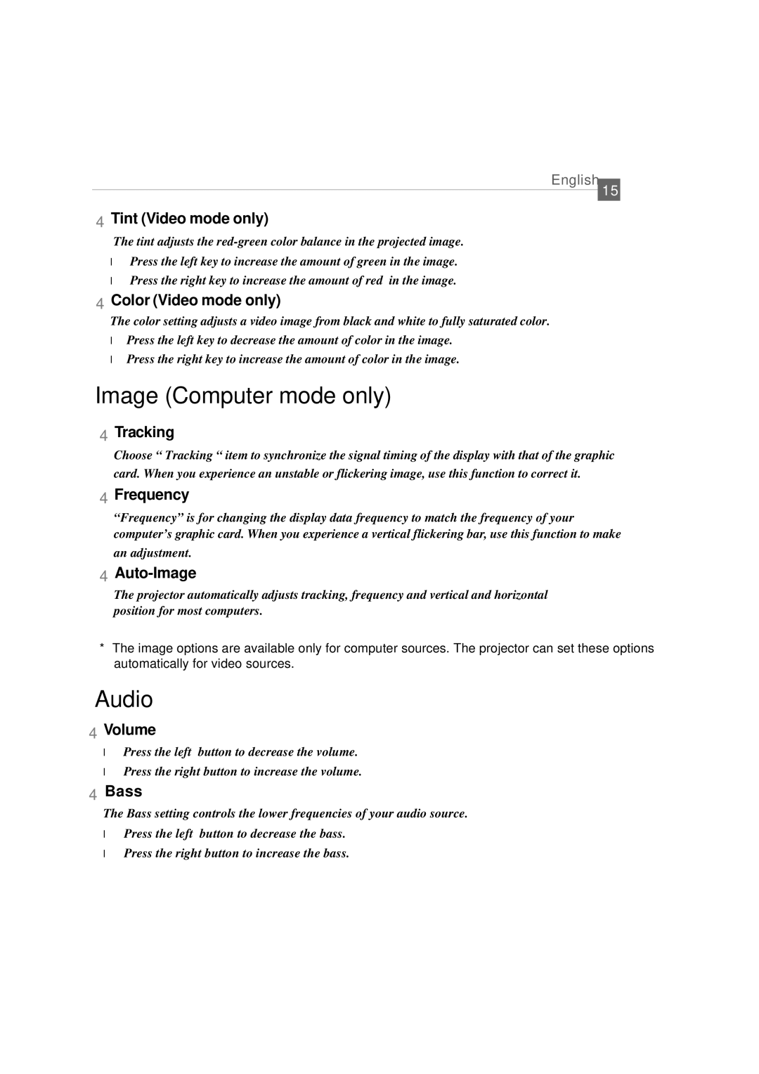 Optoma Technology EP 610 (H) specifications Image Computer mode only 