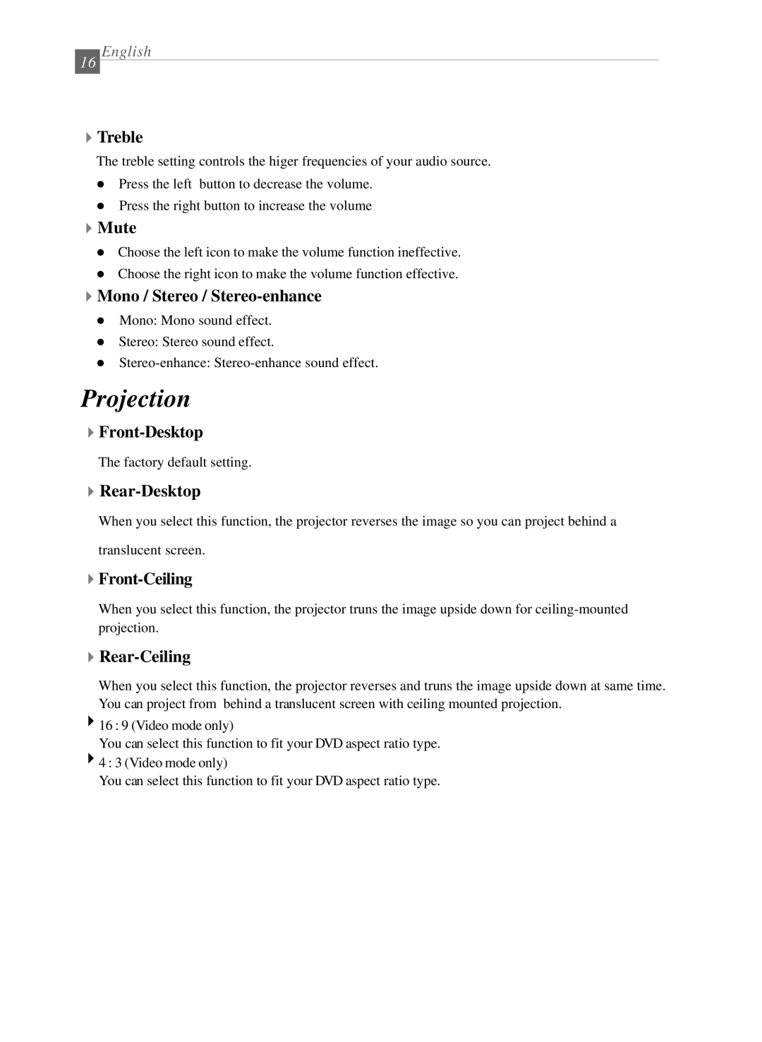 Optoma Technology EP 610 (H) specifications Projection 