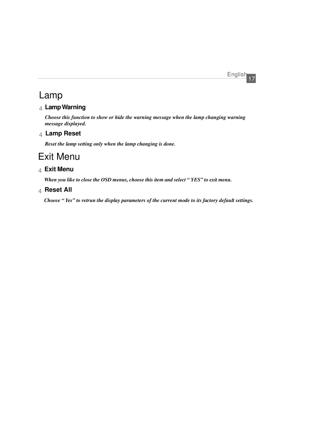 Optoma Technology EP 610 (H) specifications Lamp 