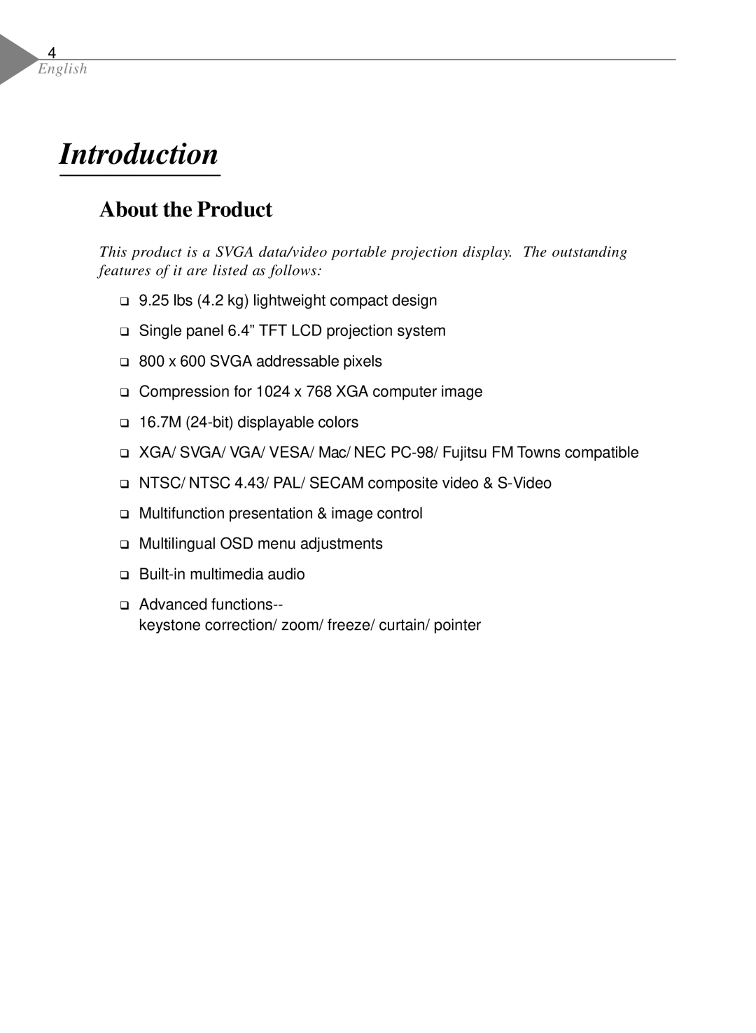 Optoma Technology EP550 specifications Introduction, About the Product 