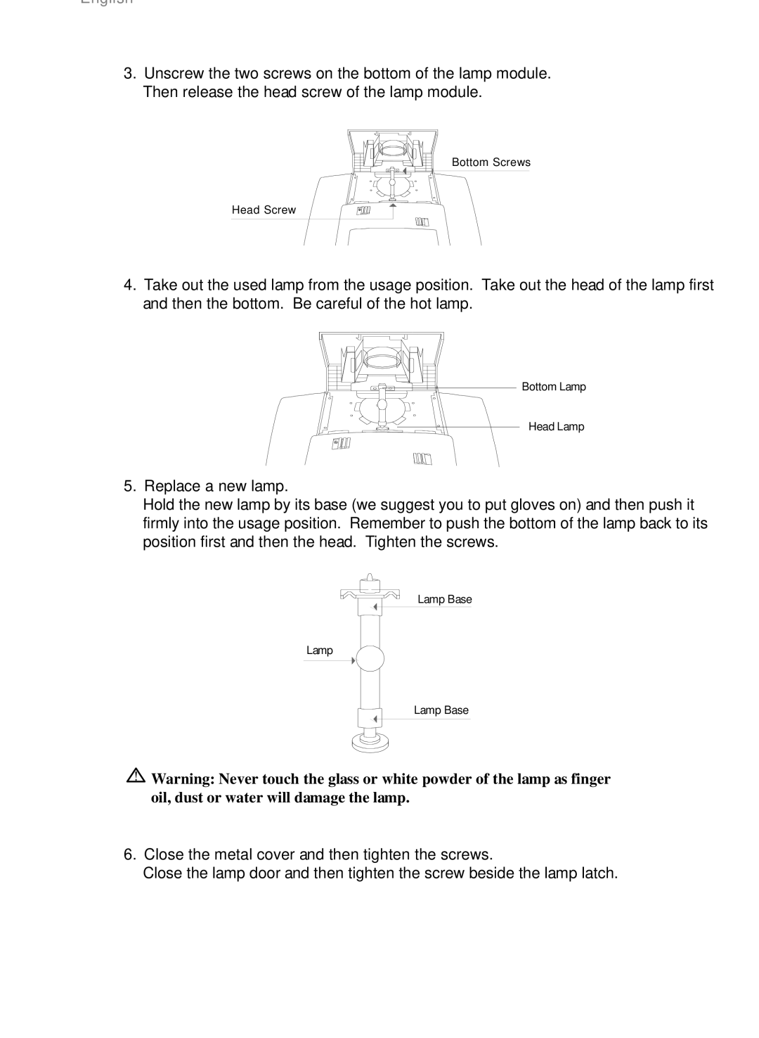 Optoma Technology EP585 specifications Bottom Screws Head Screw 