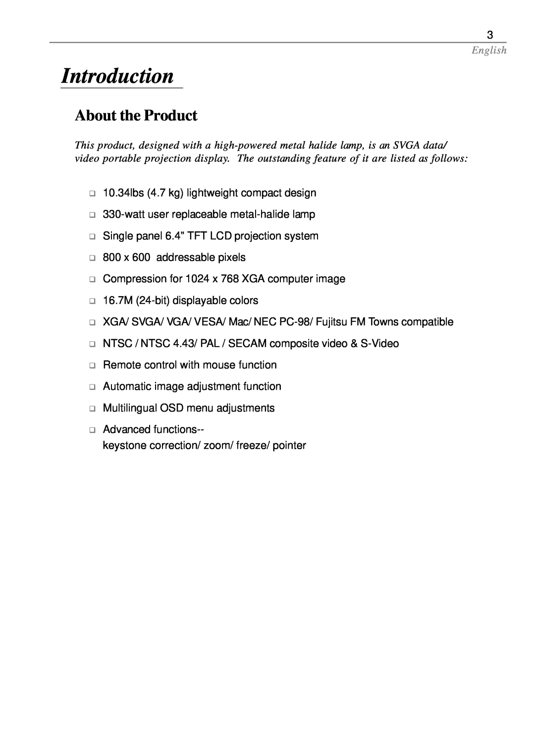 Optoma Technology EP585 specifications Introduction, About the Product, English 
