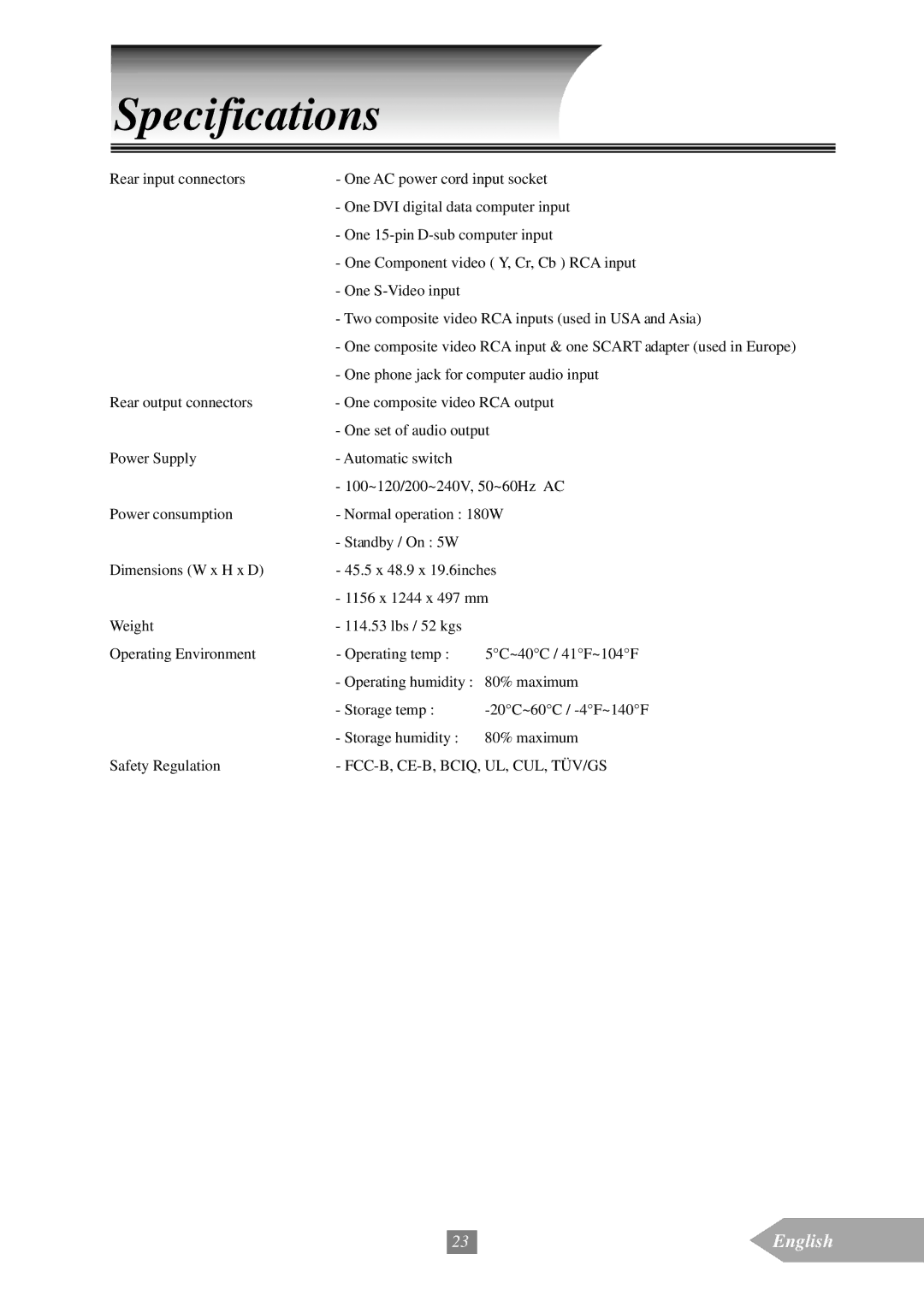 Optoma Technology EP652A manual Fcc-B, Ce-B, Bciq, Ul, Cul, Tüv/Gs 