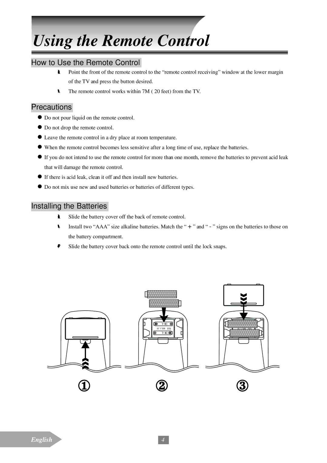 Optoma Technology EP652A Using the Remote Control, How to Use the Remote Control, Precautions, Installing the Batteries 