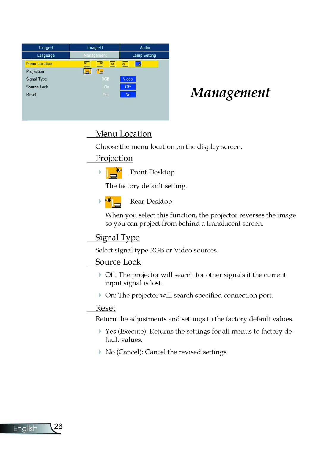 Optoma Technology EP7150RFBA manual Management 