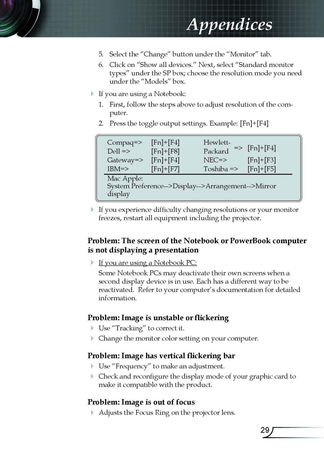 Optoma Technology EP7150RFBA manual Problem Image is unstable or ﬂickering 