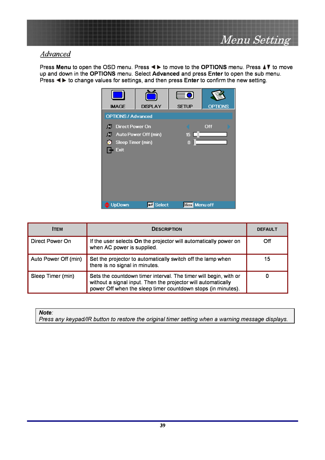 Optoma Technology EP7155 manual 