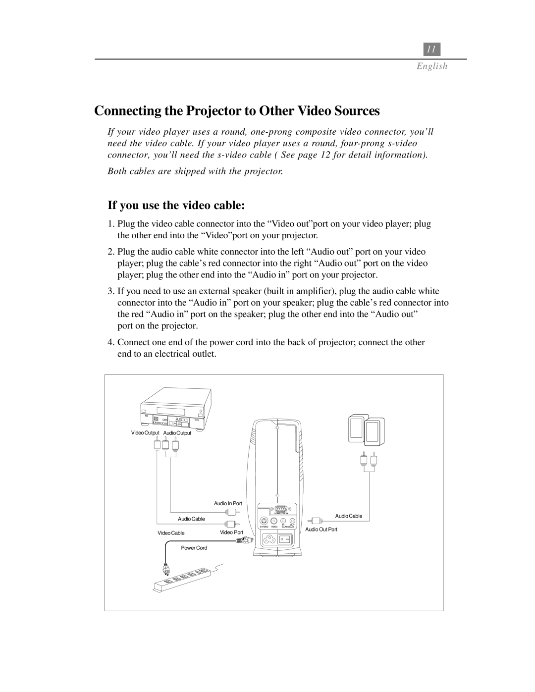 Optoma Technology EP718 specifications Connecting the Projector to Other Video Sources, If you use the video cable 