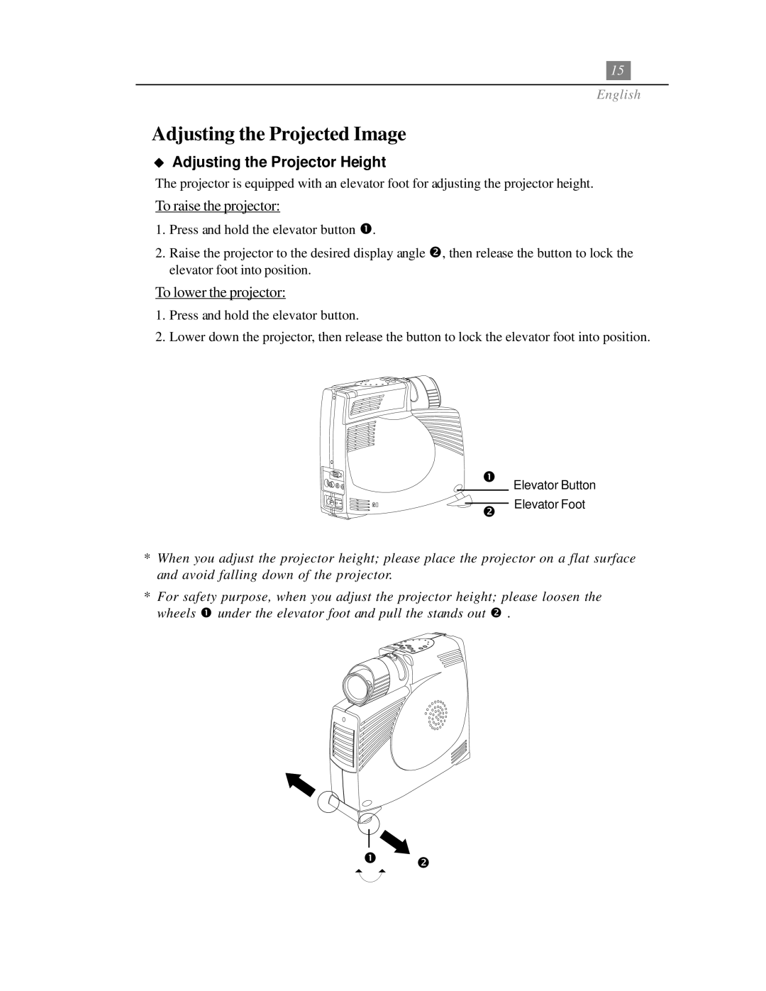 Optoma Technology EP718 specifications Adjusting the Projected Image, Adjusting the Projector Height 