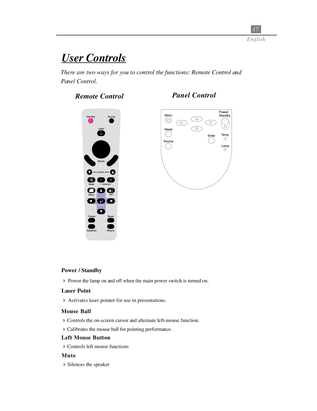 Optoma Technology EP718 specifications User Controls 