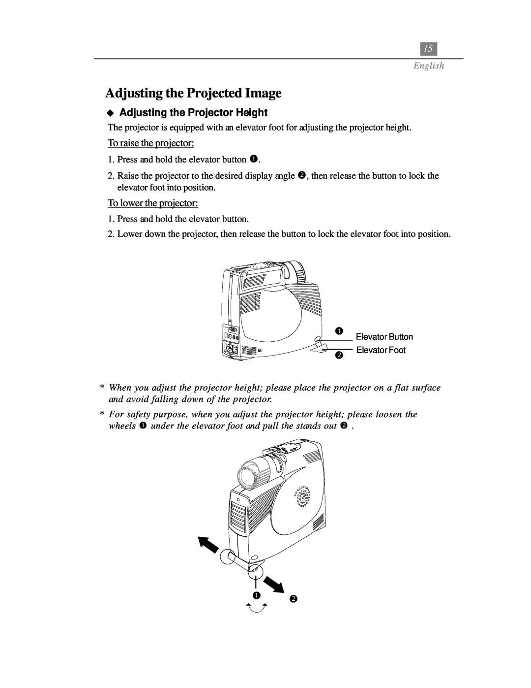 Optoma Technology EP718 specifications Adjusting the Projected Image, u Adjusting the Projector Height, English 