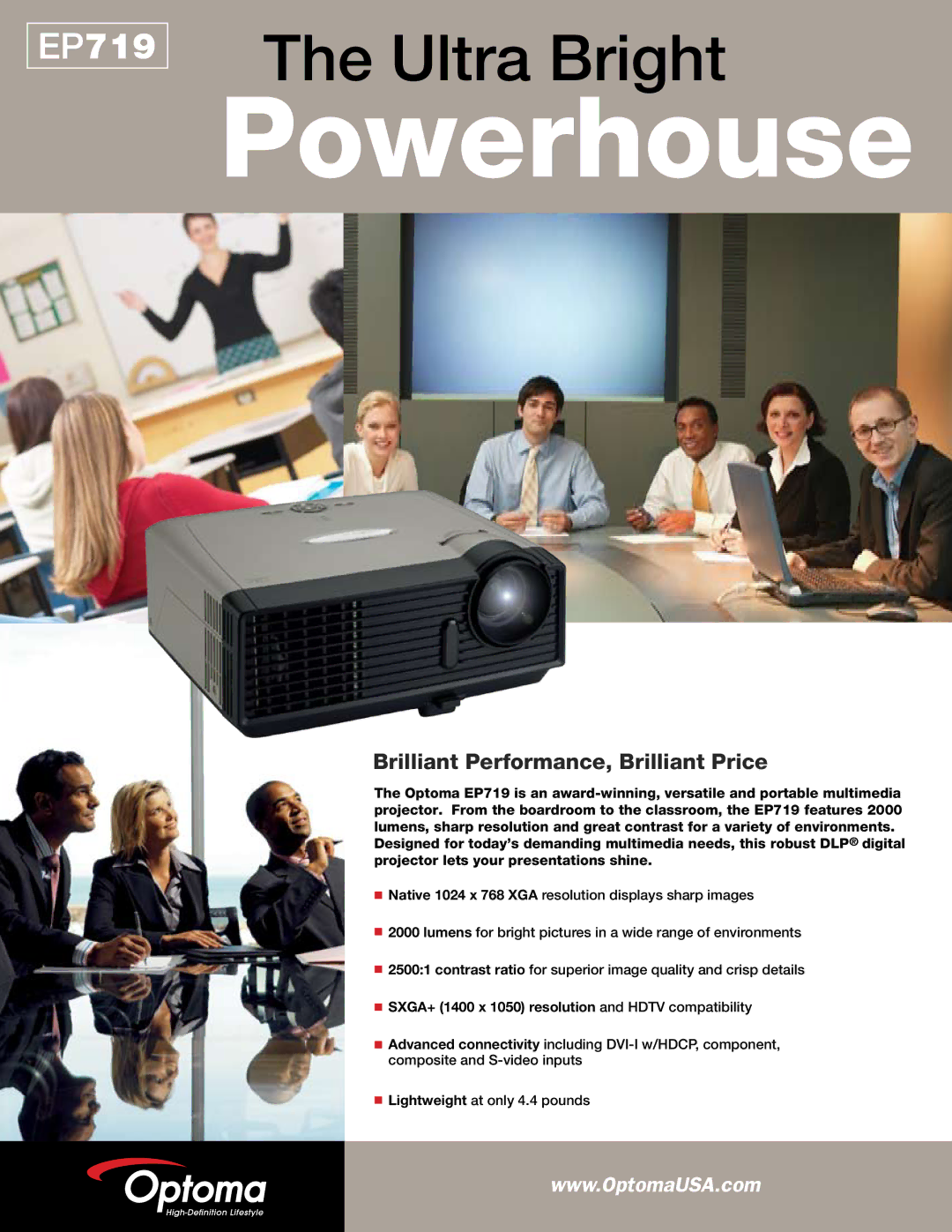 Optoma Technology EP719 manual Powerhouse, Brilliant Performance, Brilliant Price 