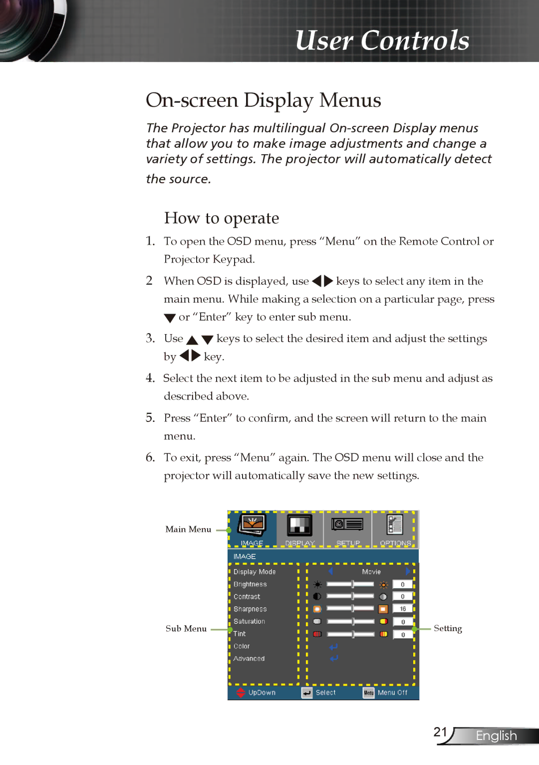 Optoma Technology EP727, EP728, EP723, EP721 manual On-screen Display Menus, How to operate 