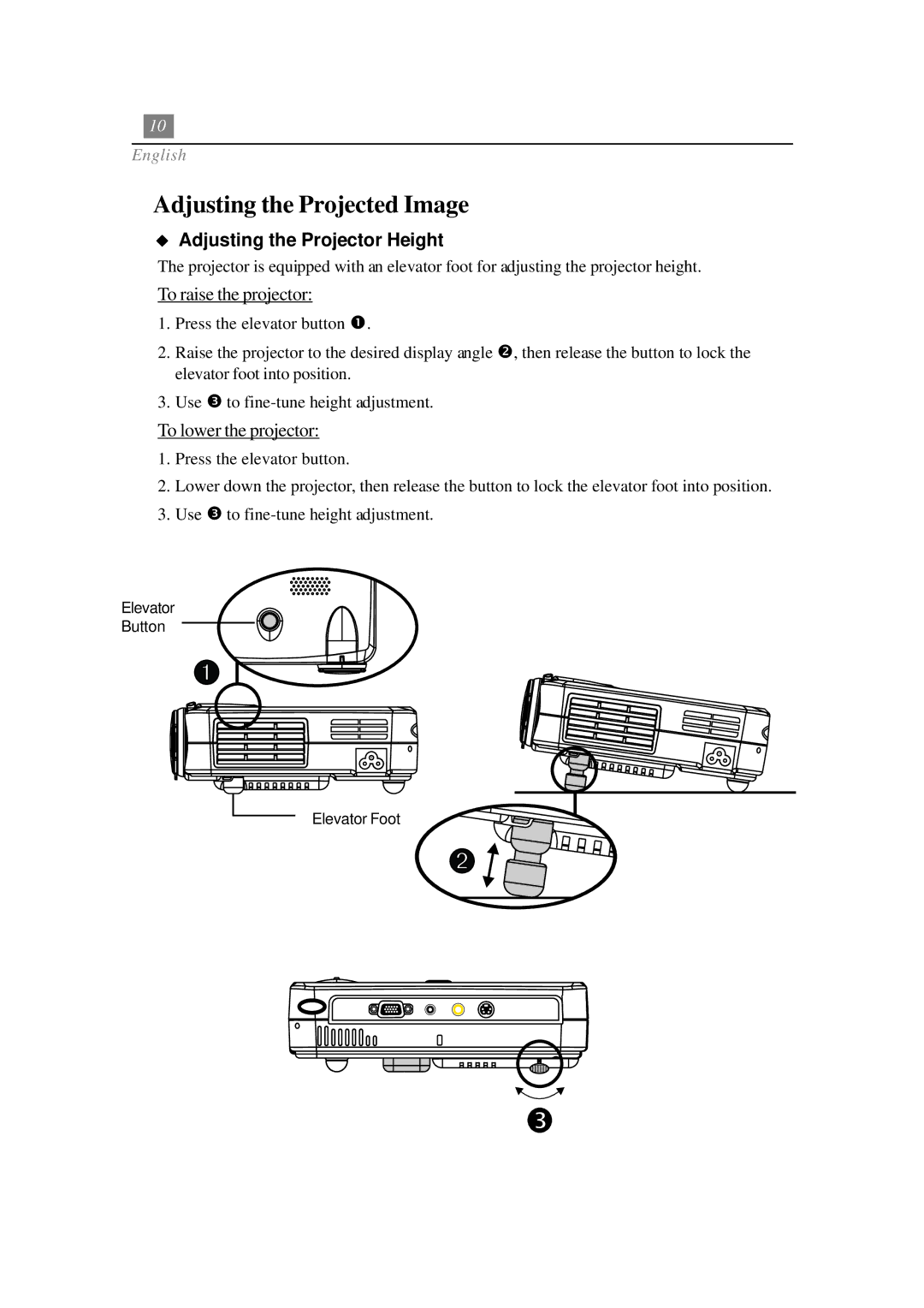 Optoma Technology EP730 manual Adjusting the Projected Image, Adjusting the Projector Height 