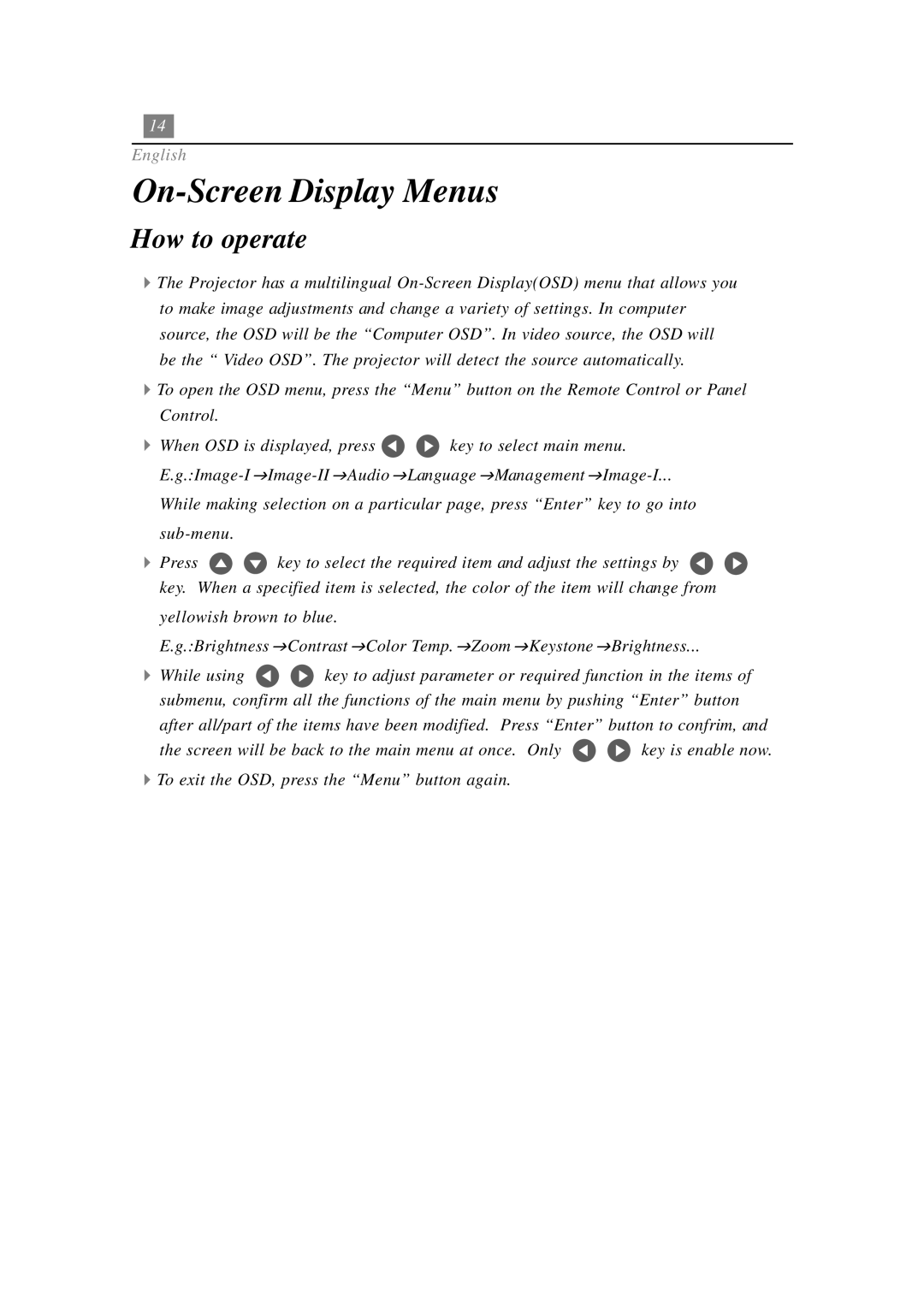 Optoma Technology EP730 manual On-Screen Display Menus, How to operate 