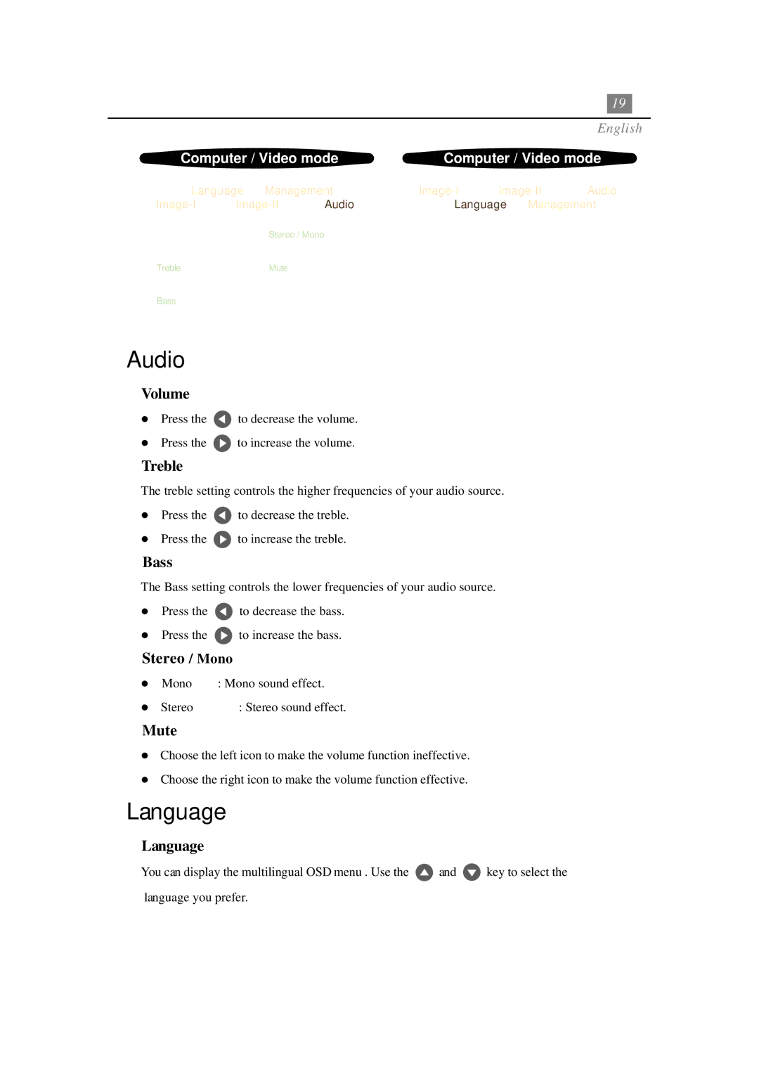 Optoma Technology EP730 manual Audio, Language 