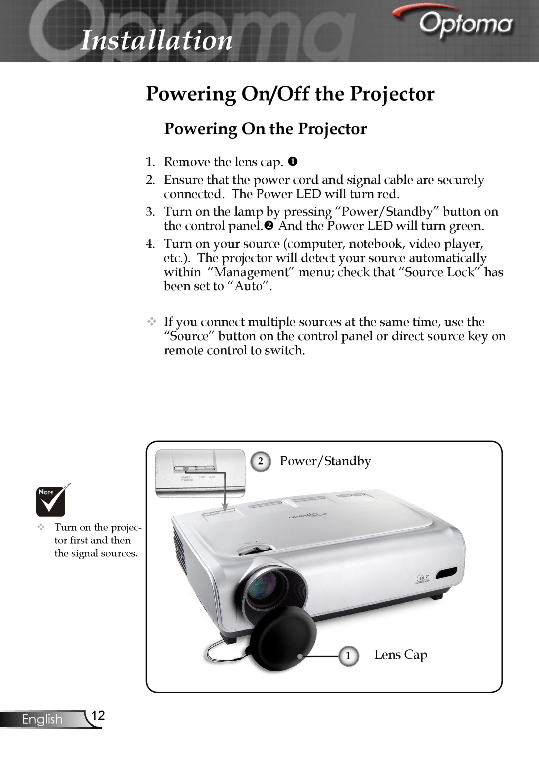 Optoma Technology EP747 manual Powering On/Off the Projector, Powering On the Projector 