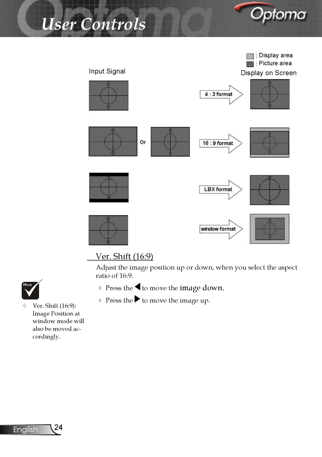 Optoma Technology EP747 manual Ver. Shift, Input Signal 