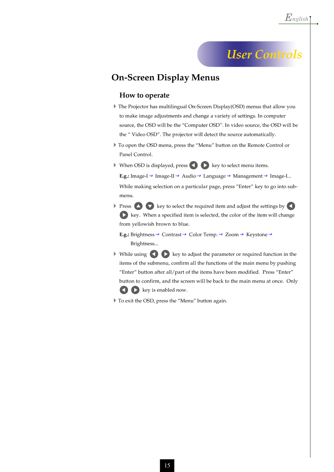 Optoma Technology EP750 specifications On-Screen Display Menus, How to operate 