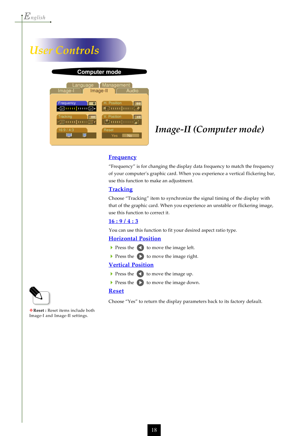 Optoma Technology EP750 specifications Image-II Computer mode 