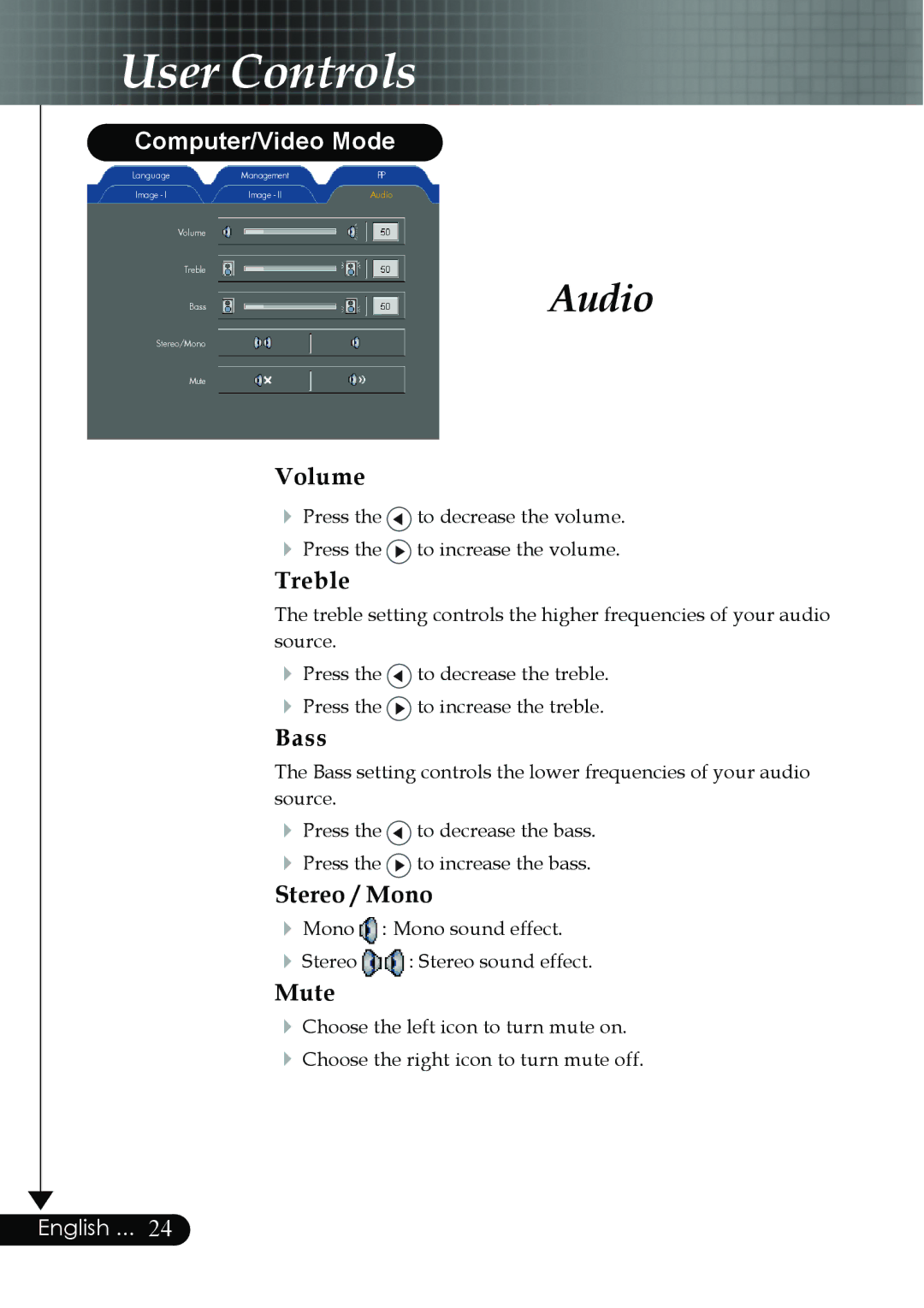 Optoma Technology EP759 manual Audio 