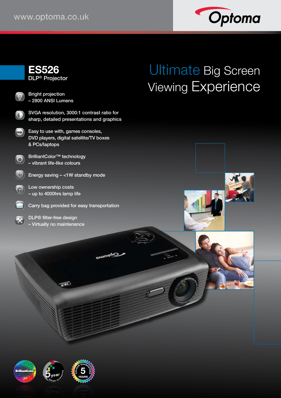 Optoma Technology ES526 manual Viewing Experience 