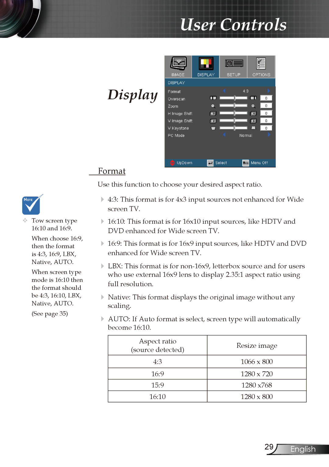 Optoma Technology EW1610 manual Display, Format 