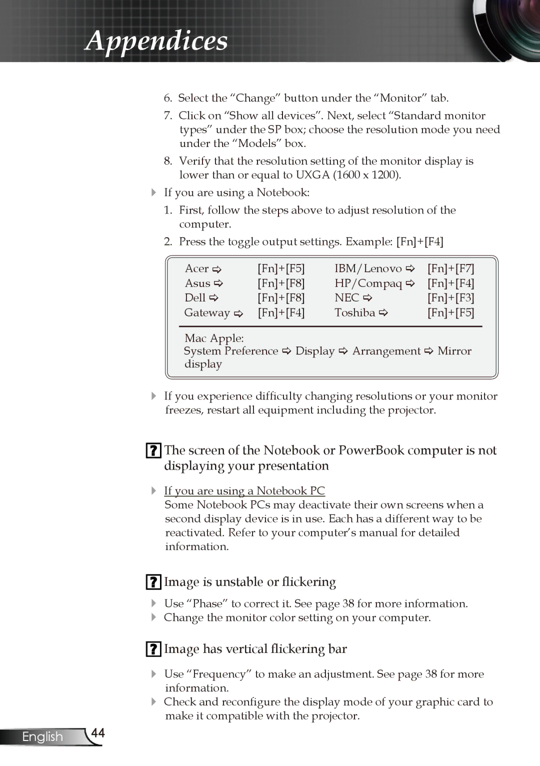 Optoma Technology EW1610 manual Image is unstable or flickering 