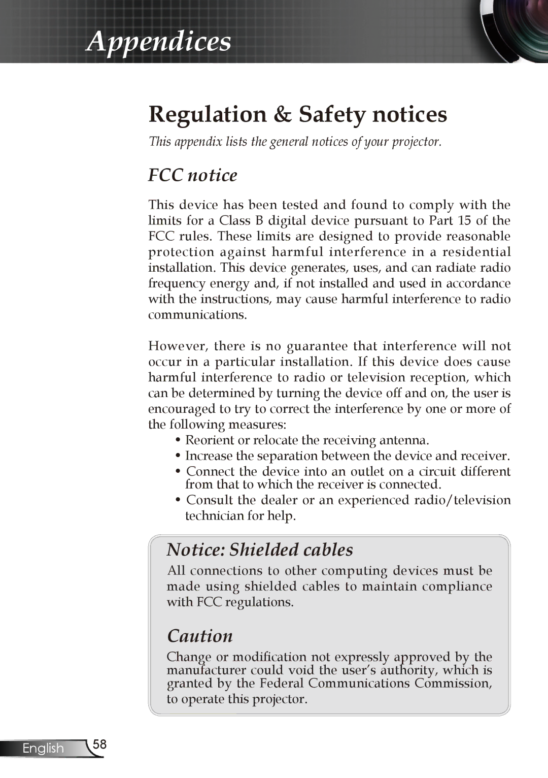 Optoma Technology EW1610 manual Regulation & Safety notices 