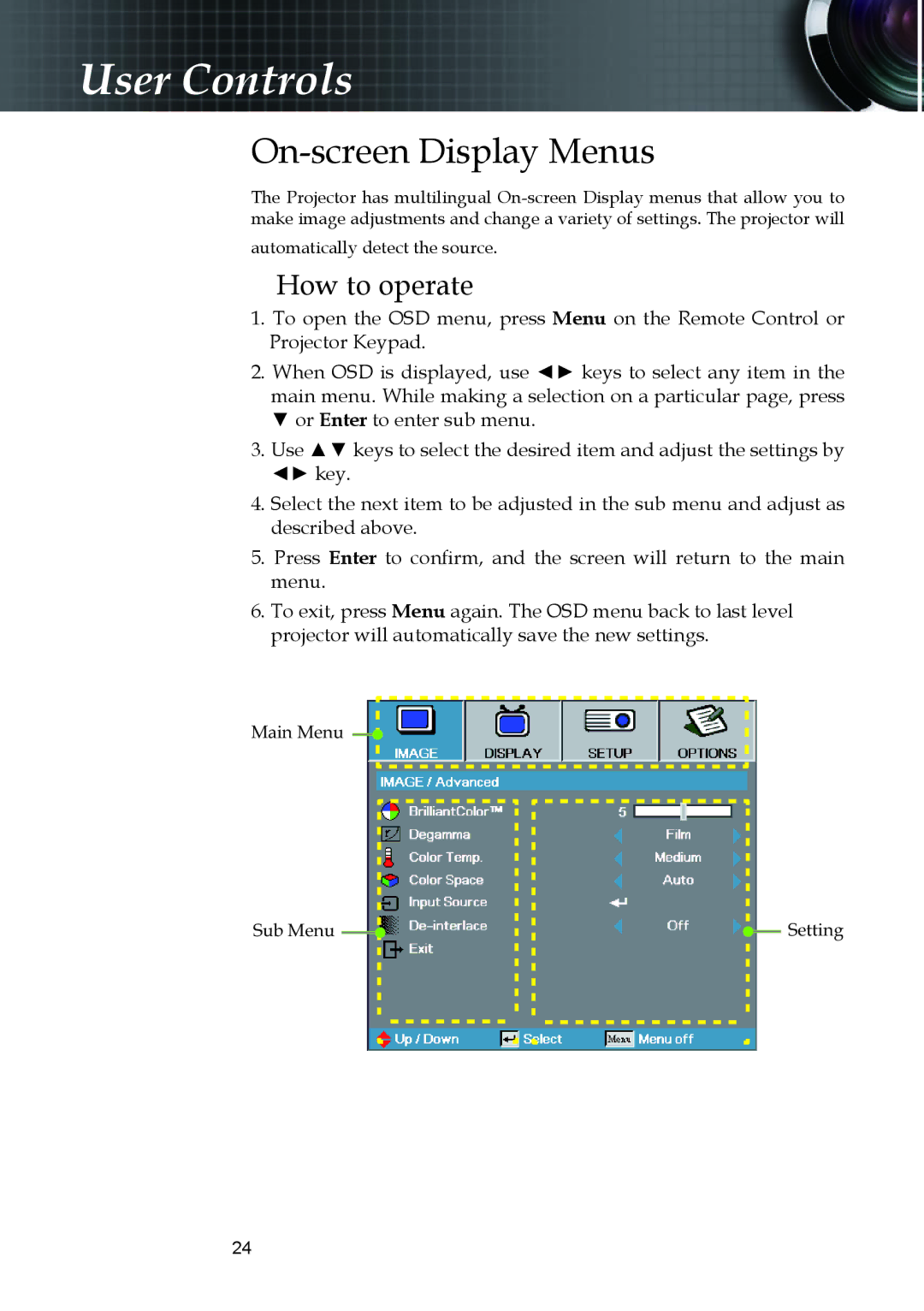 Optoma Technology EX530, EX520, ES522RFBA manual On-screen Display Menus, How to operate 