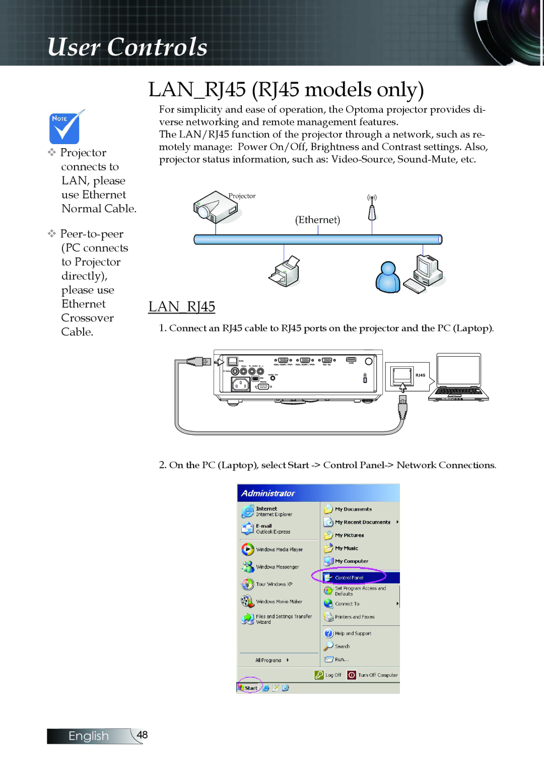 Optoma Technology EX530, EX520, ES522RFBA manual LANRJ45 RJ45 models only 