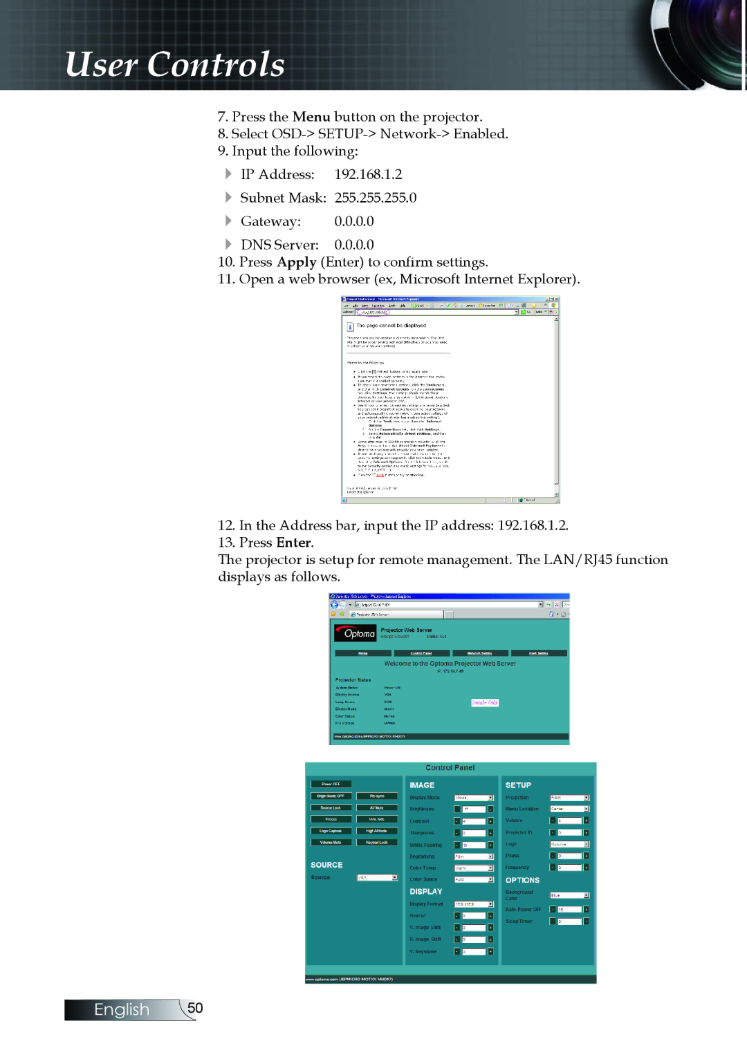 Optoma Technology ES522RFBA, EX530, EX520 manual Open a web browser ex, Microsoft Internet Explorer 