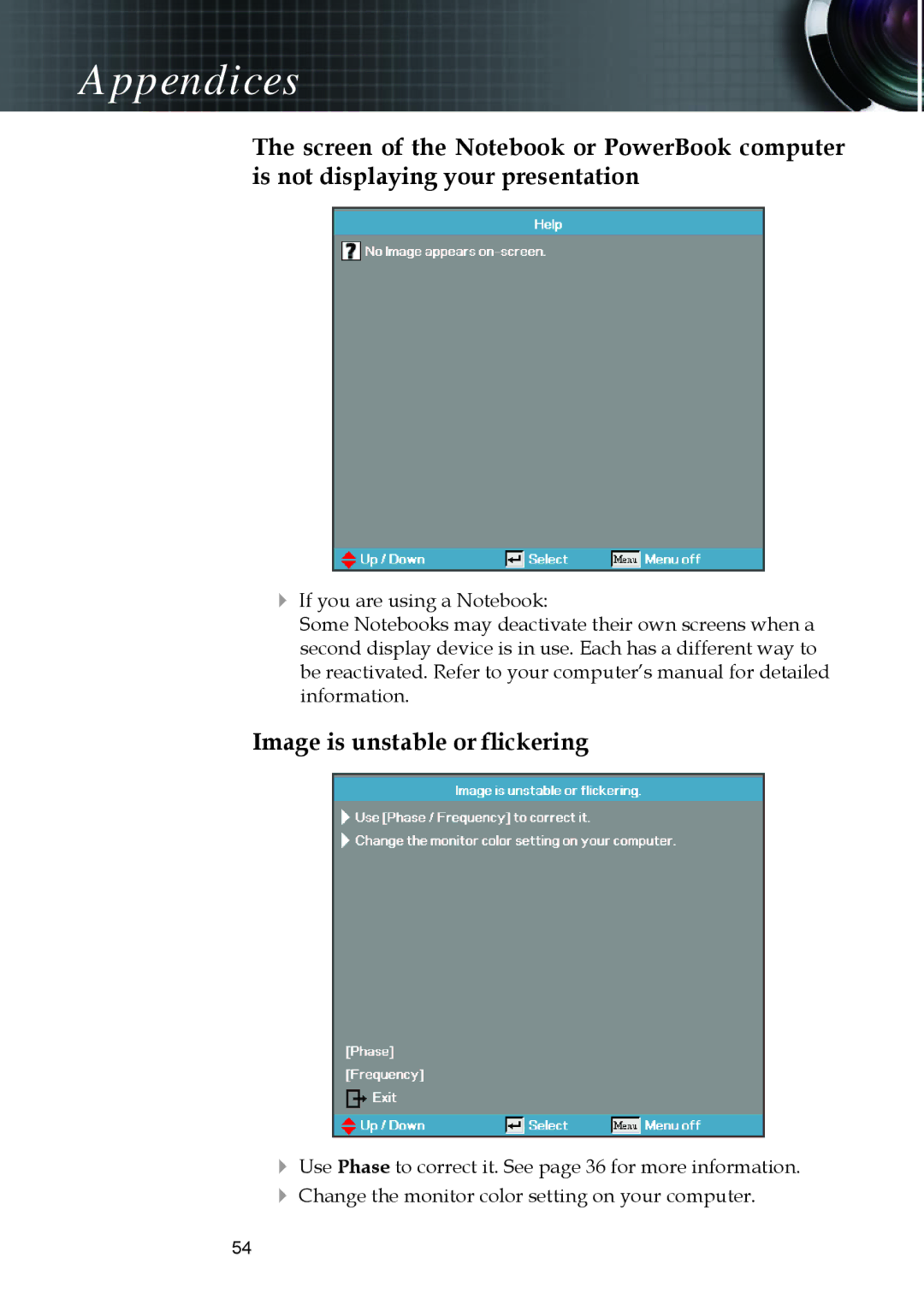 Optoma Technology EX530, EX520, ES522RFBA manual Image is unstable or flickering 