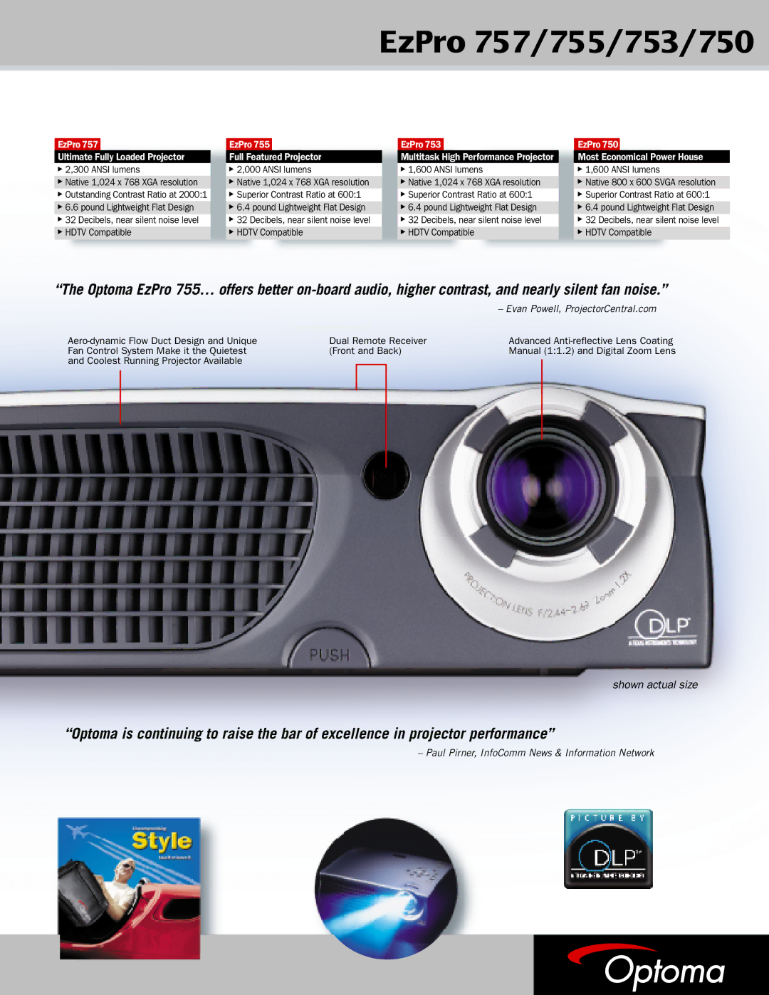 Optoma Technology EzPro 750, EZPRO 753, EzPro 755 specifications EzPro 757/755/753/750 