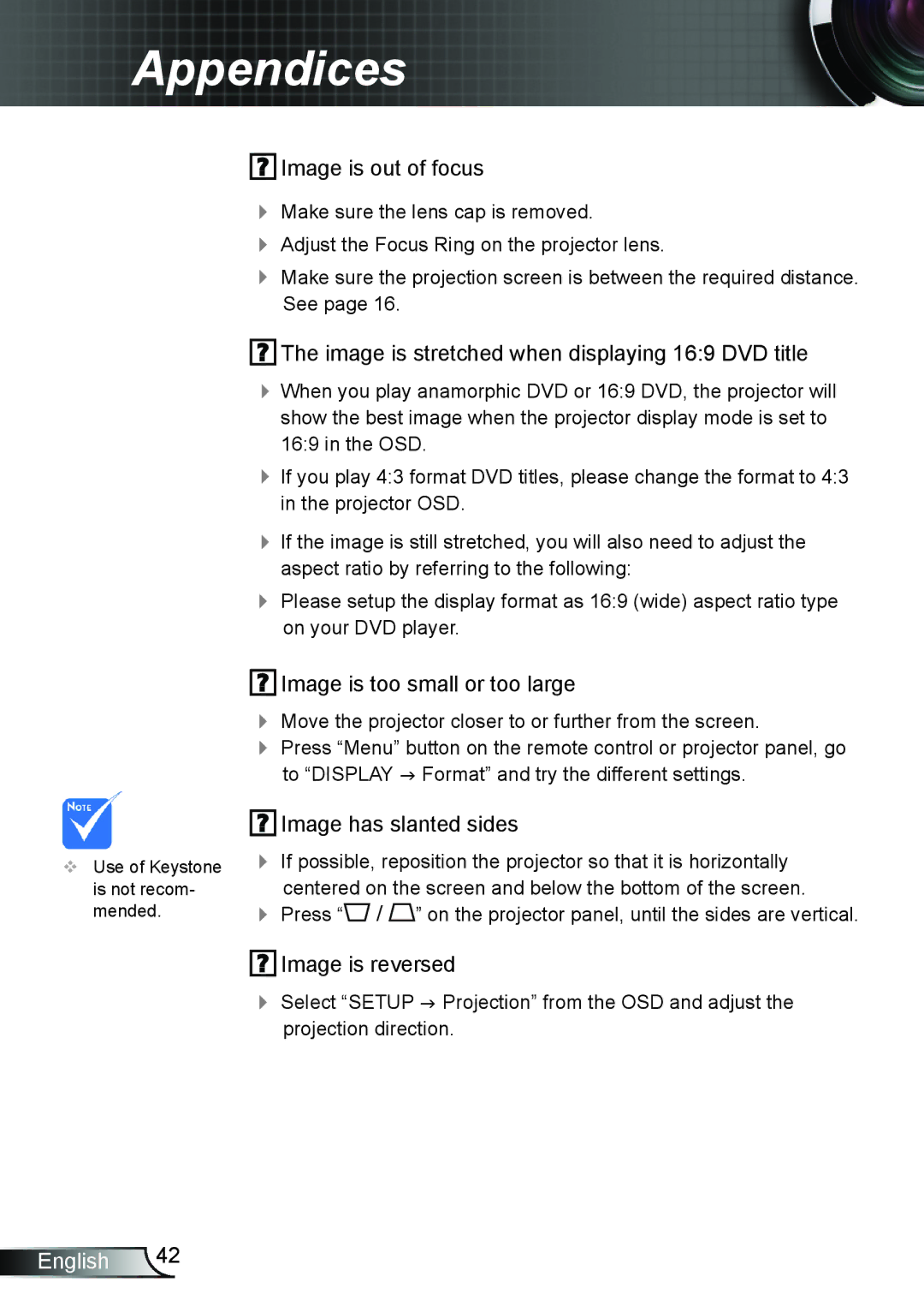 Optoma Technology GT750E manual Image is reversed 