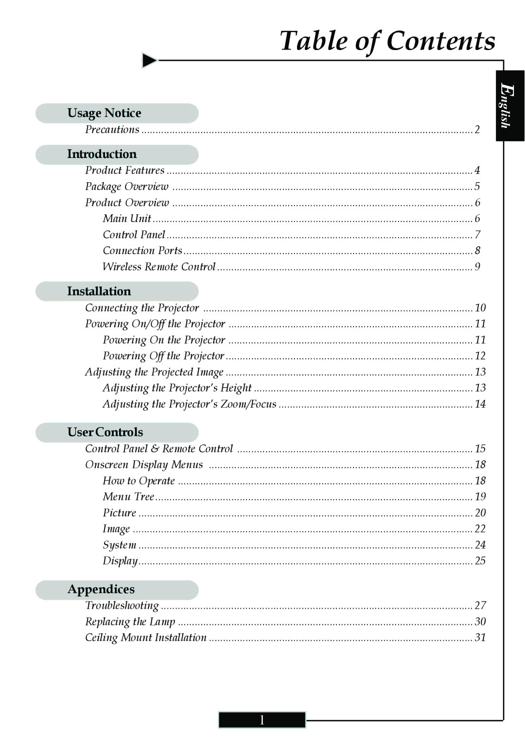 Optoma Technology H77 manual Table of Contents 