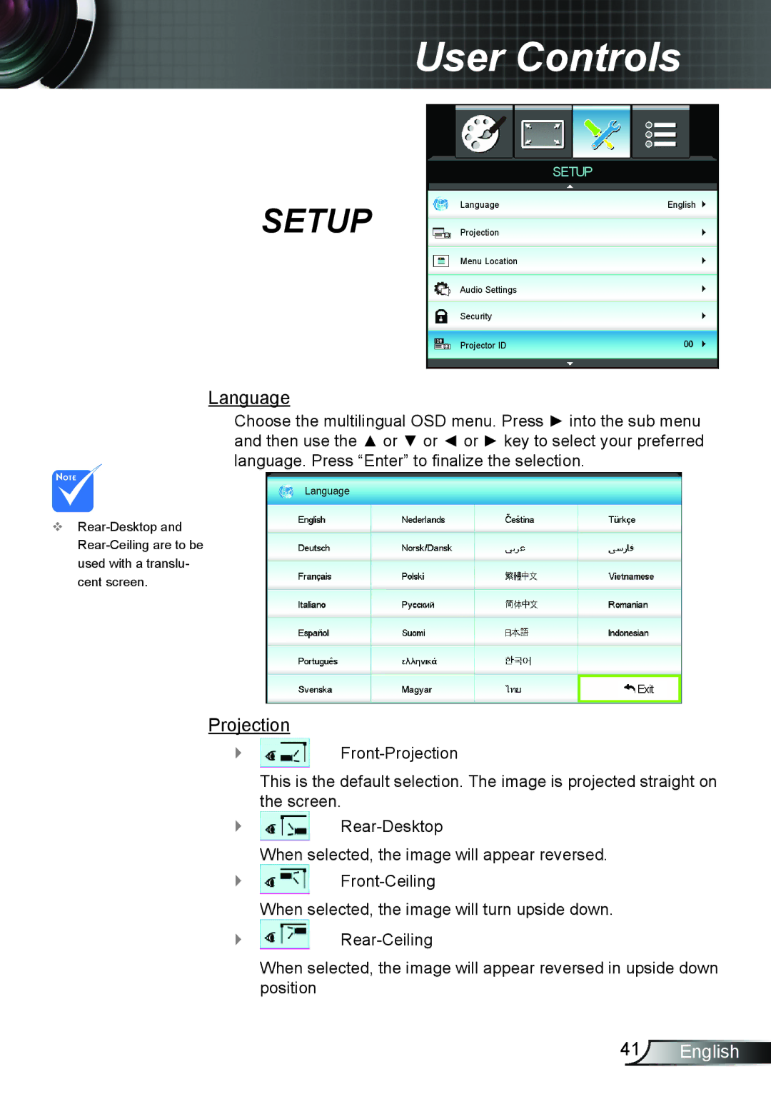 Optoma Technology HD25LV manual Language, Projection 